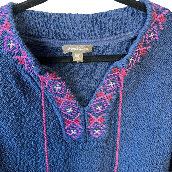 Tommy Bahama Eden Bay Tunic Knit Sweater Womens Sz. Small Navy Beach Embroidered - Picture 3 of 11